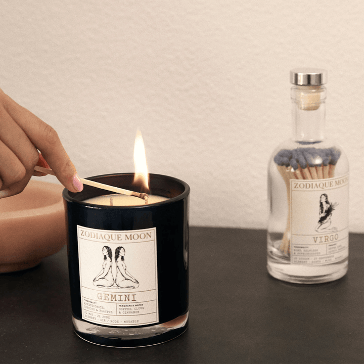 personalised zodiac candles gemini with fragrance scents of warm, spicy and woodsy notes