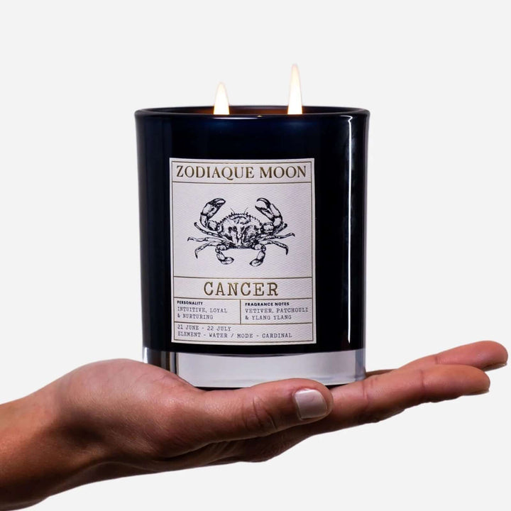 cancer zodiac candle natural soy wax with earthy floral and woody scents