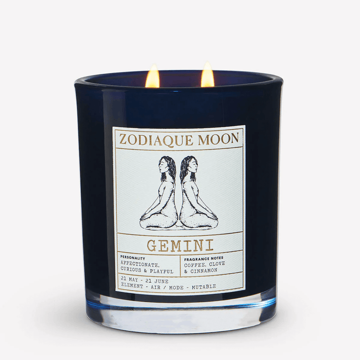 gemini home candle fragrance notes of coffee, clove, cinnamon zodiaque moon