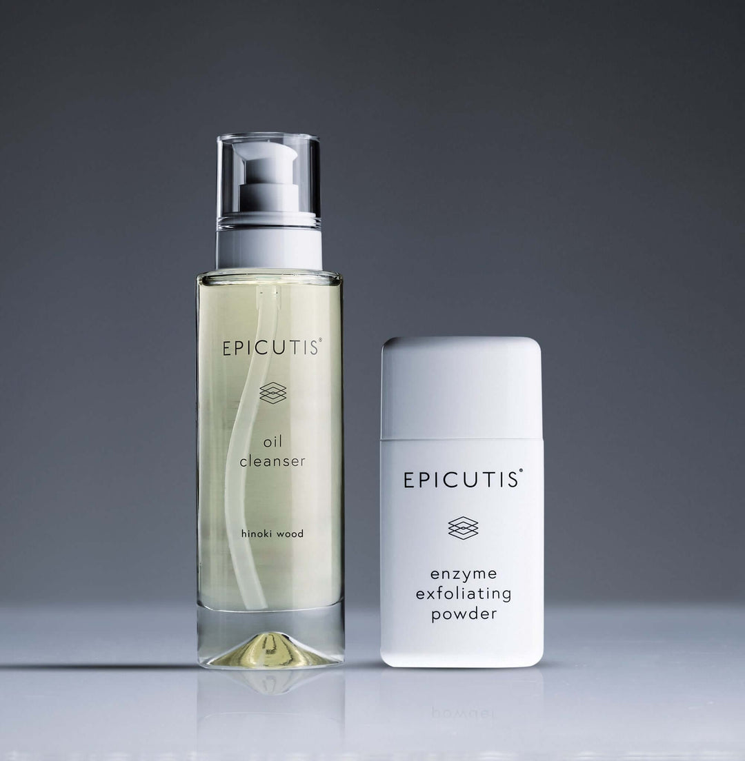 Cleansing Essentials Epicutis Set featuring oil cleanser and enzyme exfoliating powder.