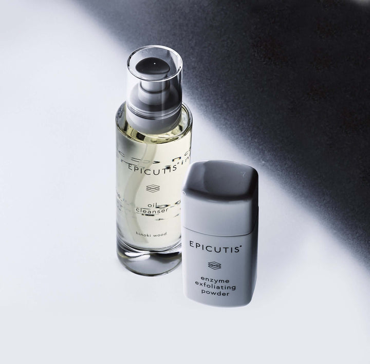 Cleansing Essentials Epicutis Set featuring Oil Cleanser and Enzyme Exfoliating Powder for gentle skin care.