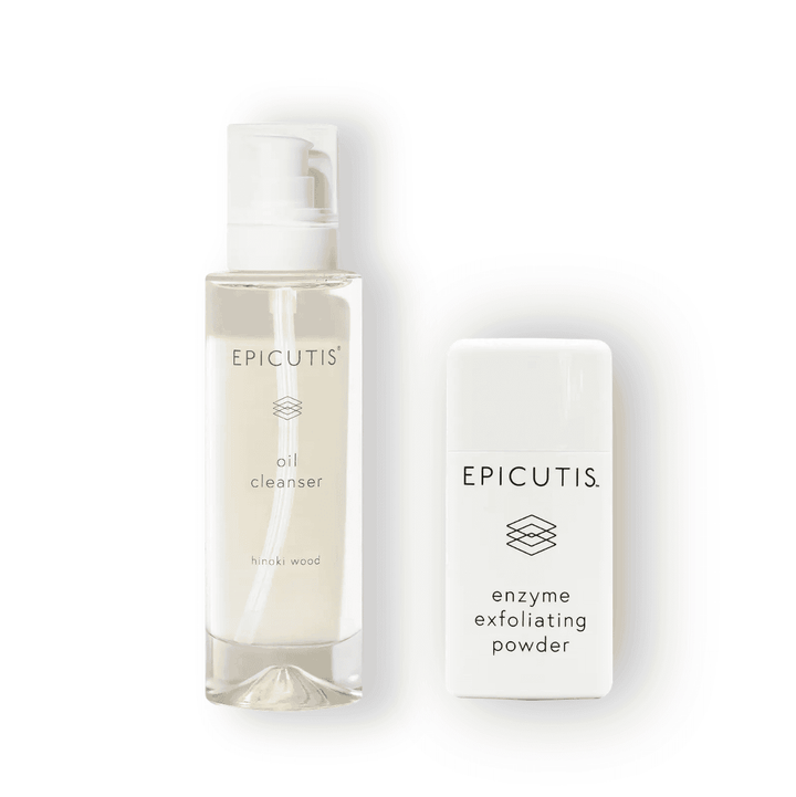 Cleansing Essentials Epicutis Set featuring Oil Cleanser and Enzyme Exfoliating Powder.