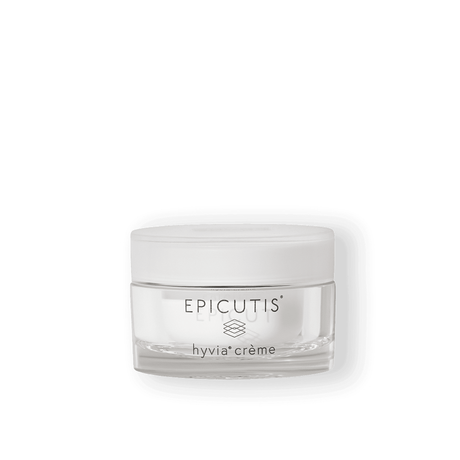 Hyvia® Crème in a clear jar designed for deep hydration and skin protection from Epicutis.
