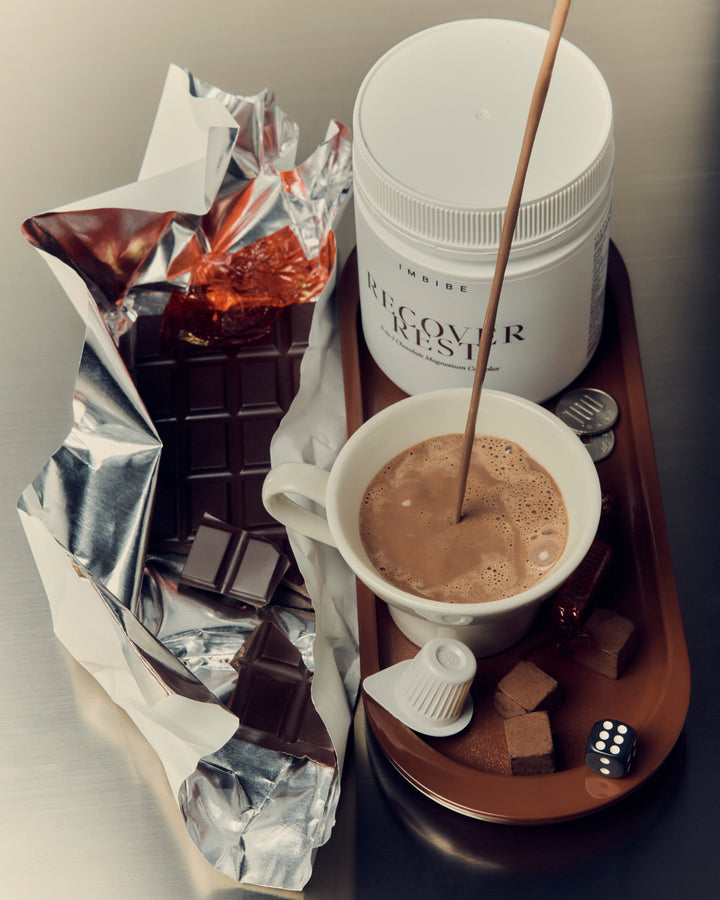 imbibe recovery rest hot chocolate powder for the gym