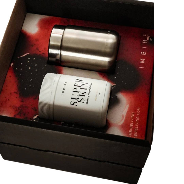 imbibe super skin collagen skincare supplement with travel container