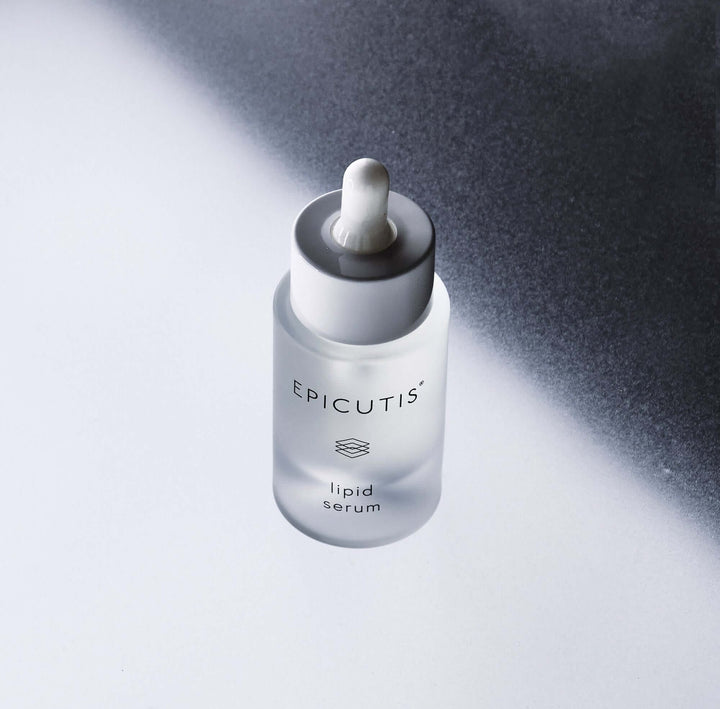 Epicutis lipid serum in a sleek bottle, designed for gentle, healing skincare.