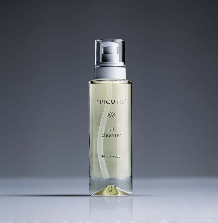 EPICUTIS® oil cleanser in a sleek bottle against a dark background, showcasing its luxurious formulation.