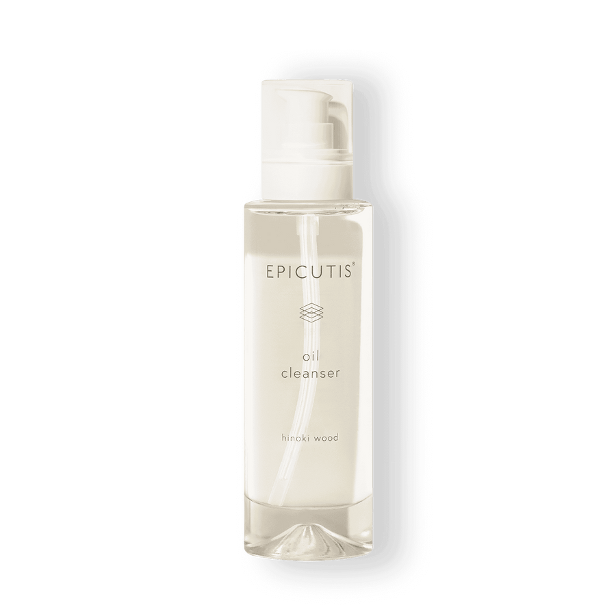 EPICUTIS® oil cleanser bottle featuring hinoki wood for gentle, luxury cleansing.