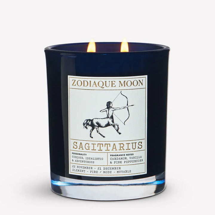 zodiaque moon natural candle sagittarius customisable pink peppercorn scent vanilla