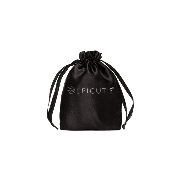 Skincare Recovery Care Set Epicutis branded black drawstring pouch for skincare products.