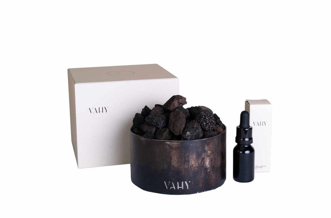 Vahy Tarkine lava rock natural diffuser scents of wood, vanilla spice